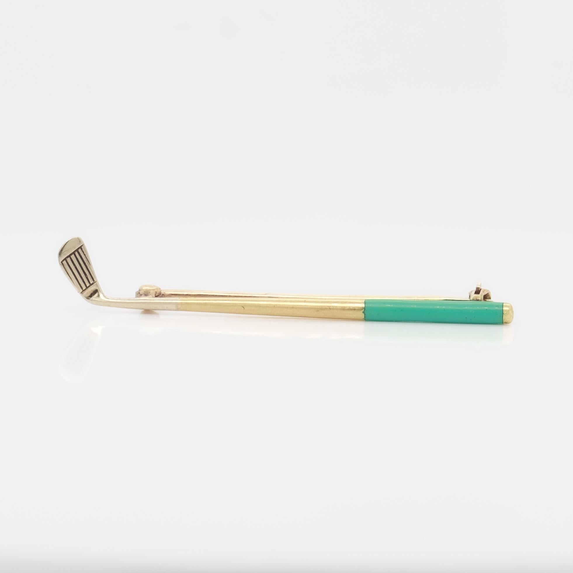 Retro Mid-Century Modern 14K Gold & Enamel Golf Club Pin / Brooch For Sale