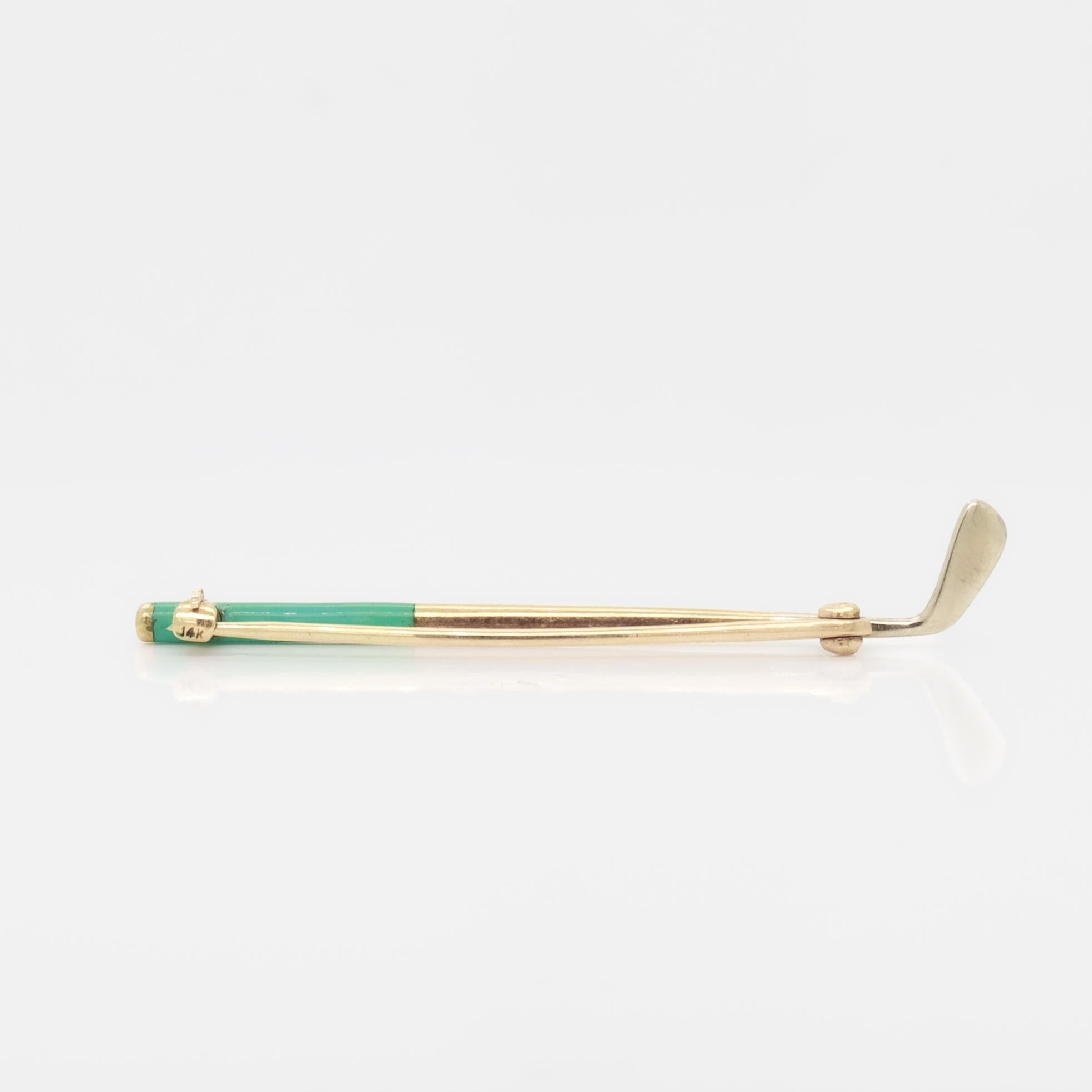 Women's or Men's Mid-Century Modern 14K Gold & Enamel Golf Club Pin / Brooch For Sale