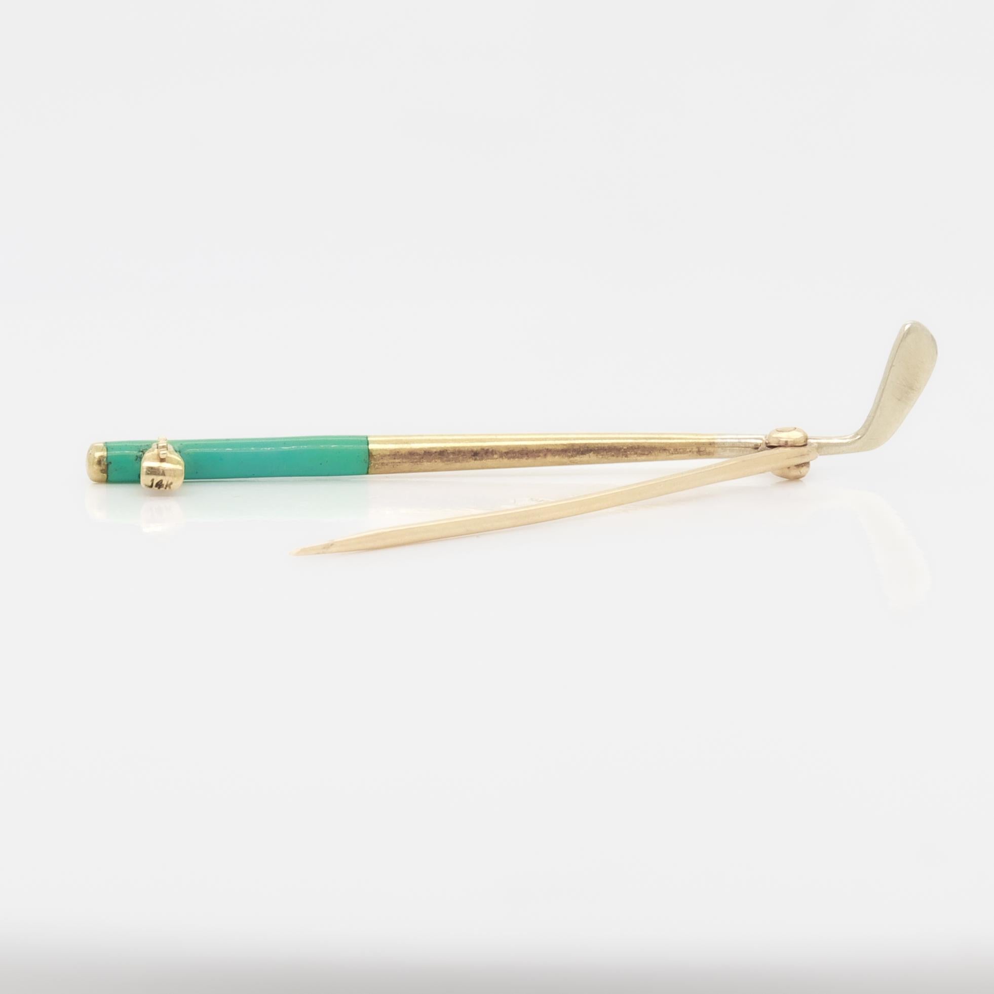 Mid-Century Modern 14K Gold & Enamel Golf Club Pin / Brooch For Sale 2