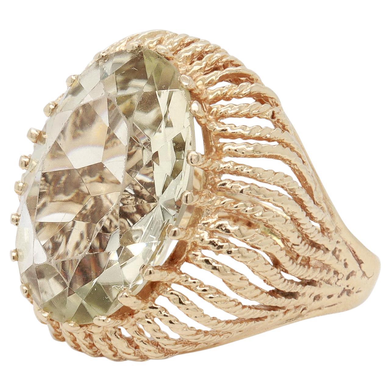 Mid-Century Modern 14K Gold & High-Set Citrine Cocktail Ring