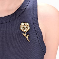 Mid-Century Modern 14K Gold, Opal, and Diamond Floral Brooch