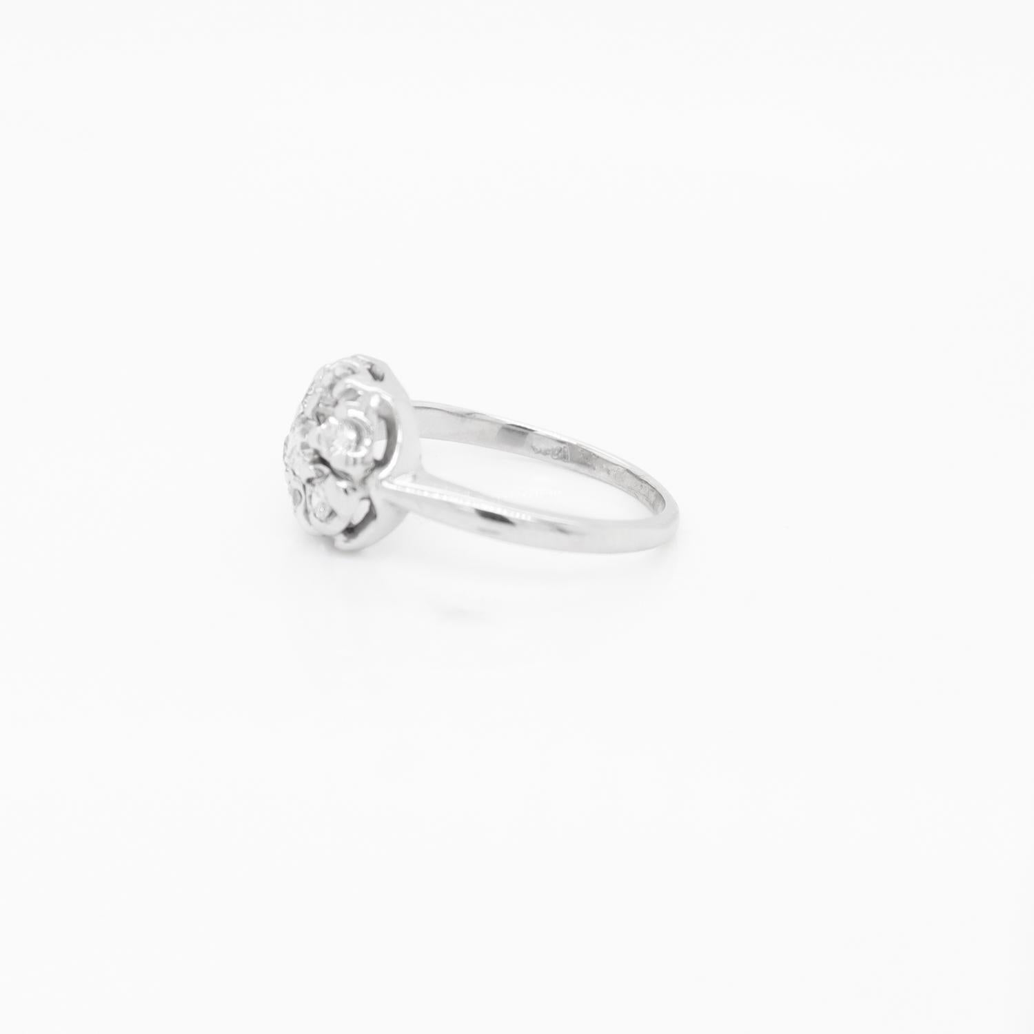 Mid-Century Modern 14K White Gold Diamond Cluster Cocktail Ring For Sale 5