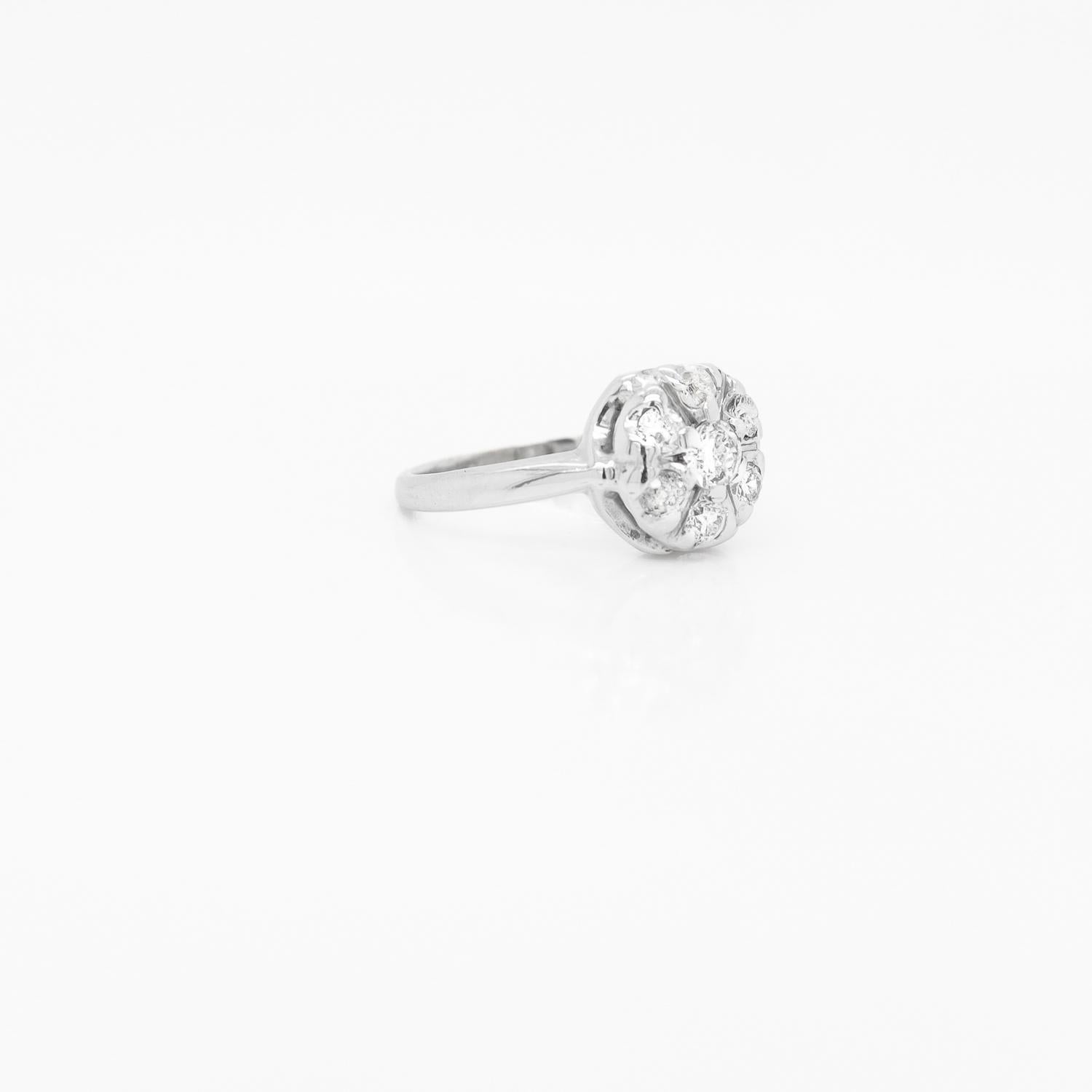 Mid-Century Modern 14K White Gold Diamond Cluster Cocktail Ring For Sale 4