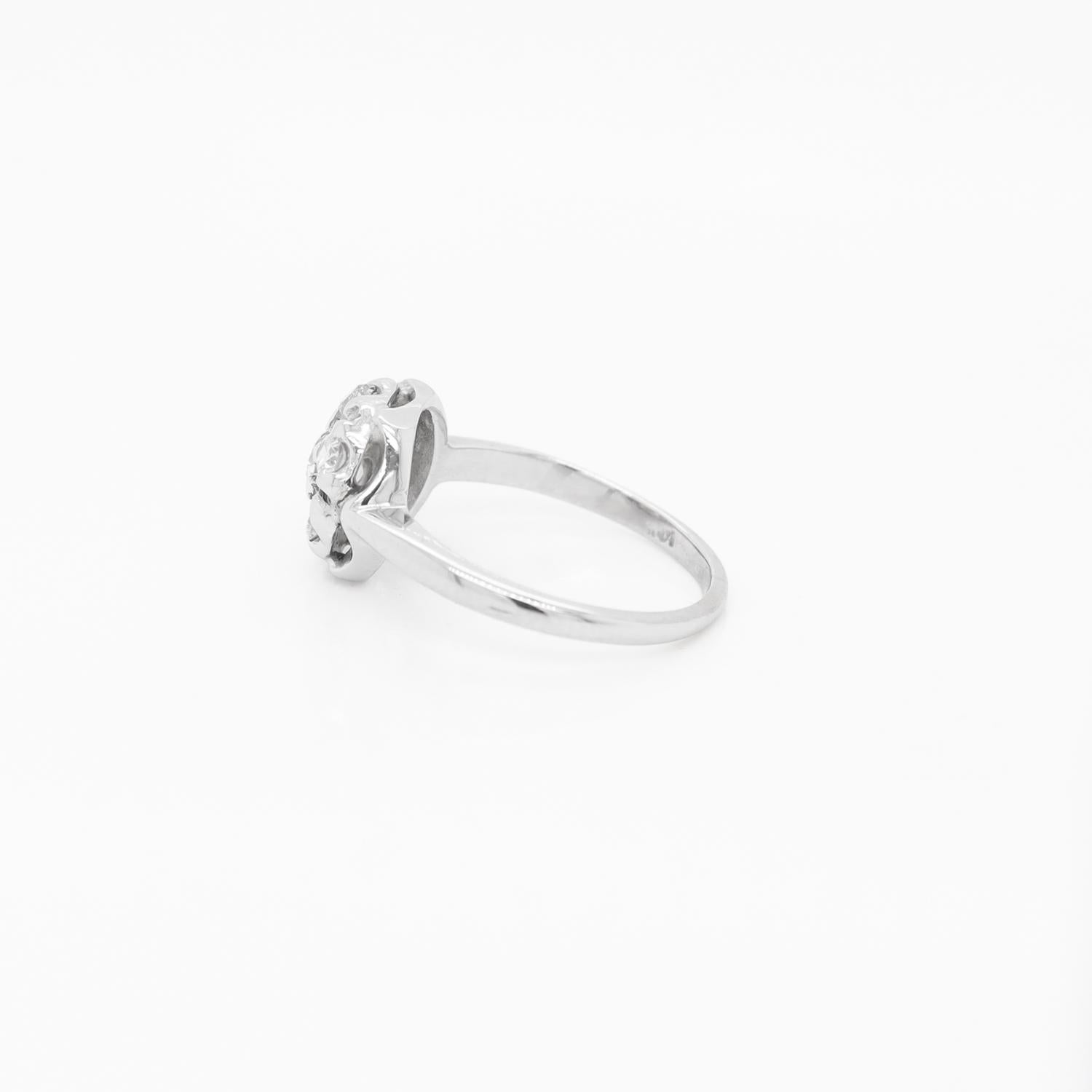Mid-Century Modern 14K White Gold Diamond Cluster Cocktail Ring For Sale 6