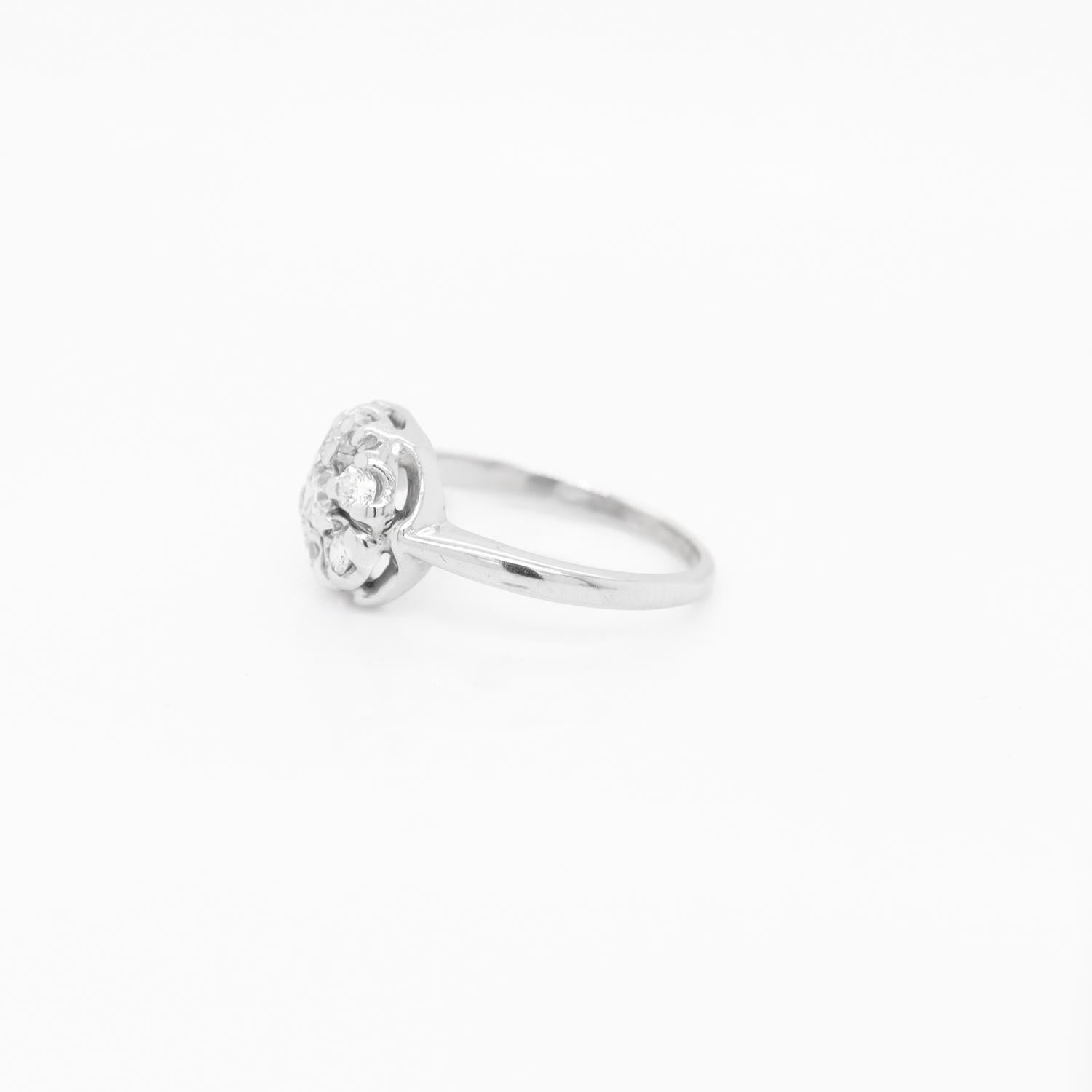 Mid-Century Modern 14K White Gold Diamond Cluster Cocktail Ring For Sale 1