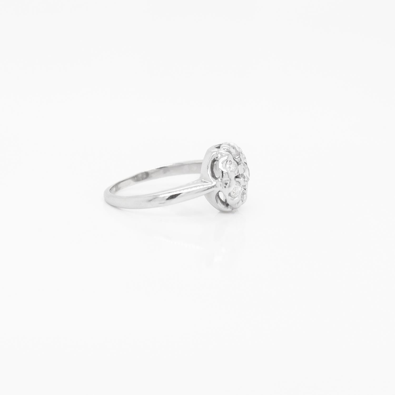 Mid-Century Modern 14K White Gold Diamond Cluster Cocktail Ring For Sale 3