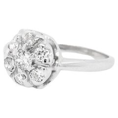 Anello da cocktail con diamanti a grappolo in oro bianco 14K, stile Mid-Century Modern