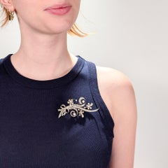 Mid-Century Modern 14K White & Yellow Gold, Diamond, & Pearl Floral Brooch