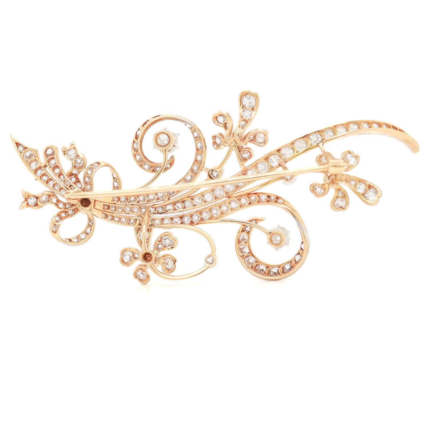 Mid-Century Modern 14K White & Yellow Gold, Diamond, & Pearl Floral Brooch For Sale 1