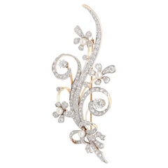Spilla floreale in oro bianco e giallo 14 carati, diamanti e perle, in stile Mid-Century Modern