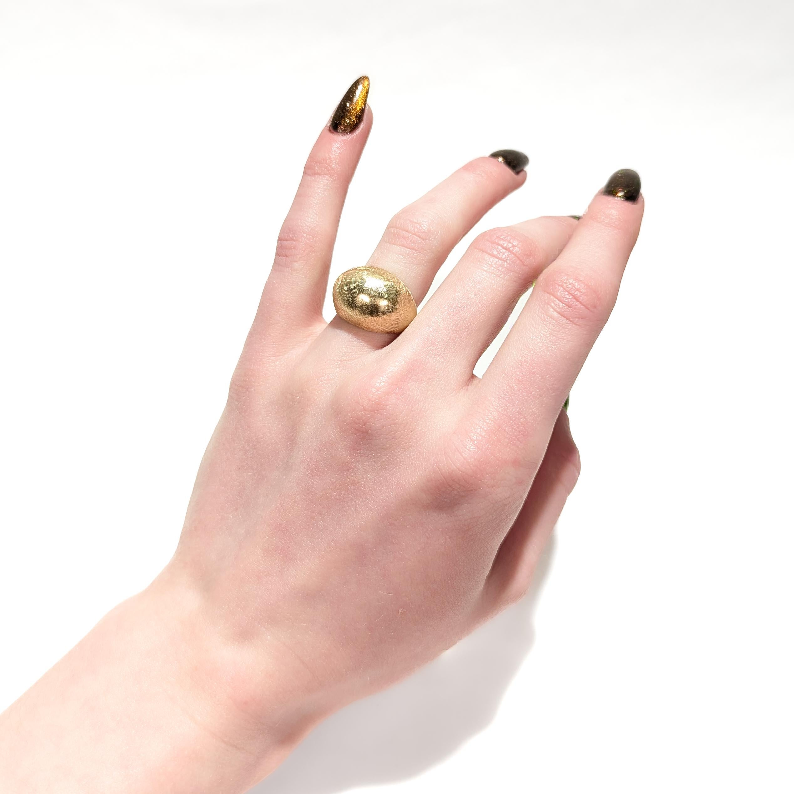 Women's or Men's Mid-Century Modern 14k Yellow Gold Dome Cocktail Ring with a Florentine Finish For Sale
