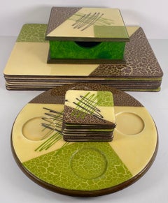 Mid-Century Modern 16-Piece Bar Vignette Set, Placemats, Coasters & Serving Tray