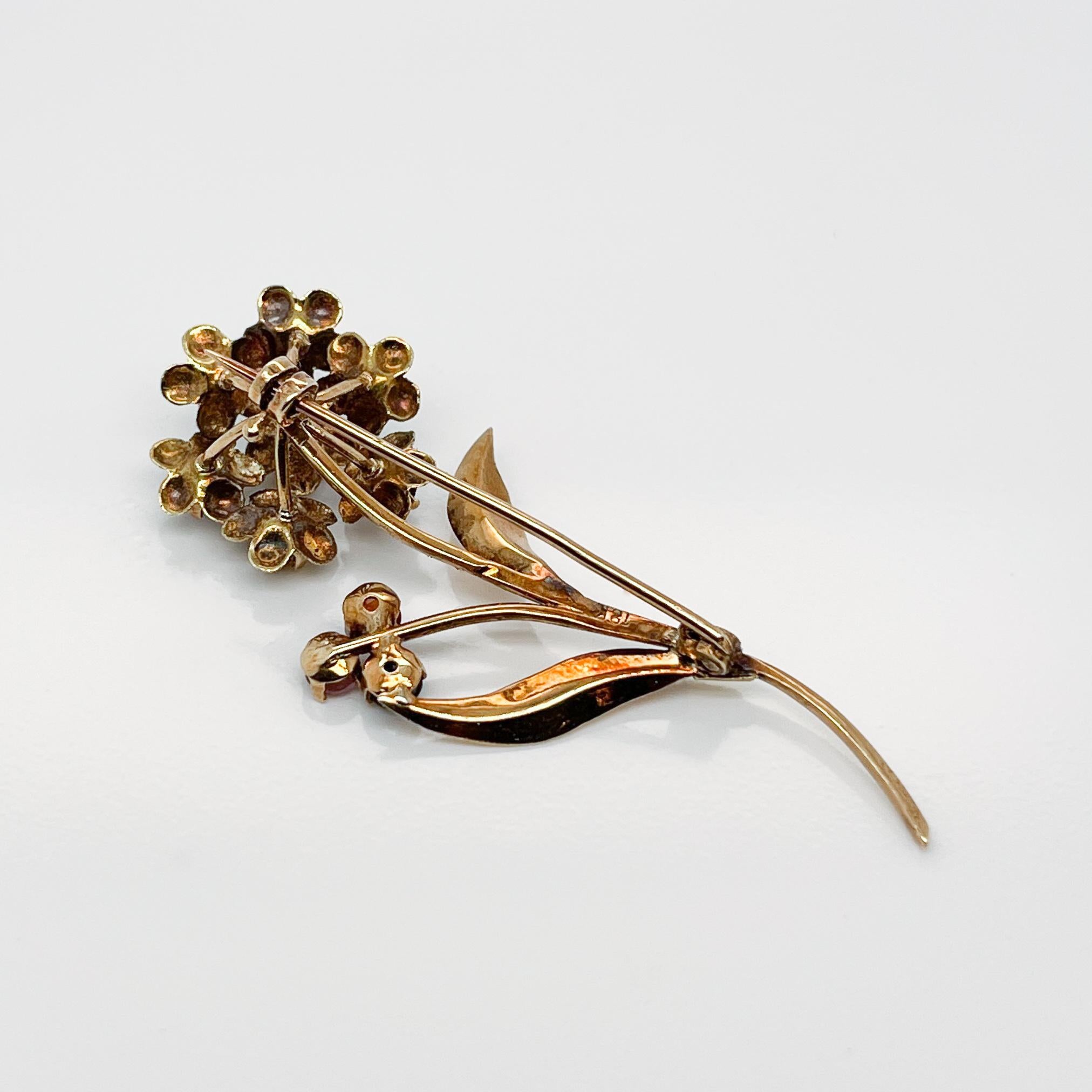 Mid-Century Modern 18 Karat Gold & Multi-Gemstone Flower Brooch or Pin  For Sale 2