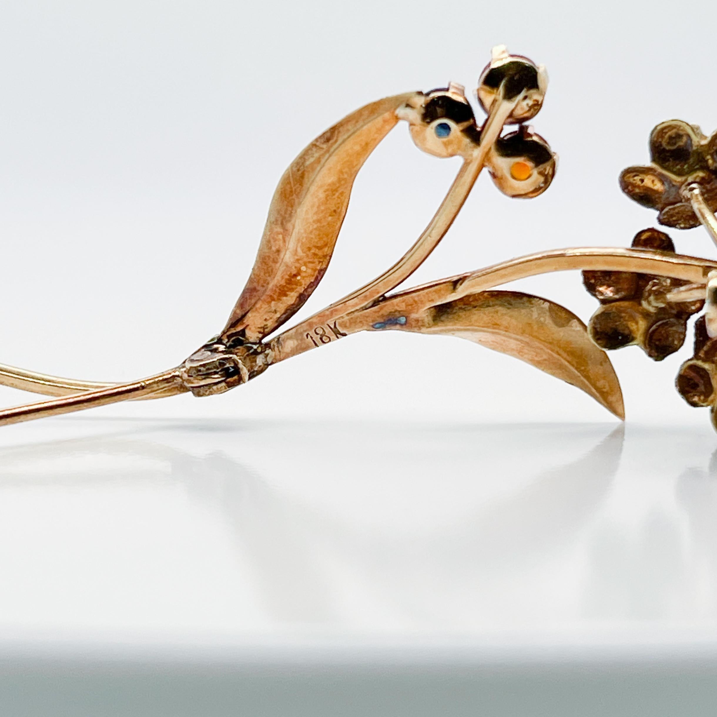 Mid-Century Modern 18 Karat Gold & Multi-Gemstone Flower Brooch or Pin  For Sale 3