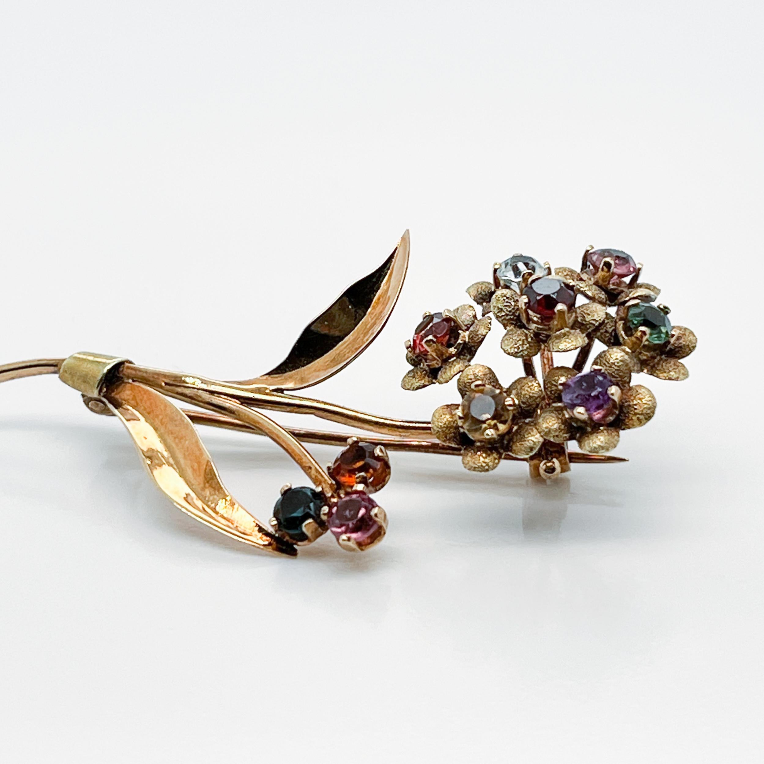 Mid-Century Modern 18 Karat Gold & Multi-Gemstone Flower Brooch or Pin  For Sale 5