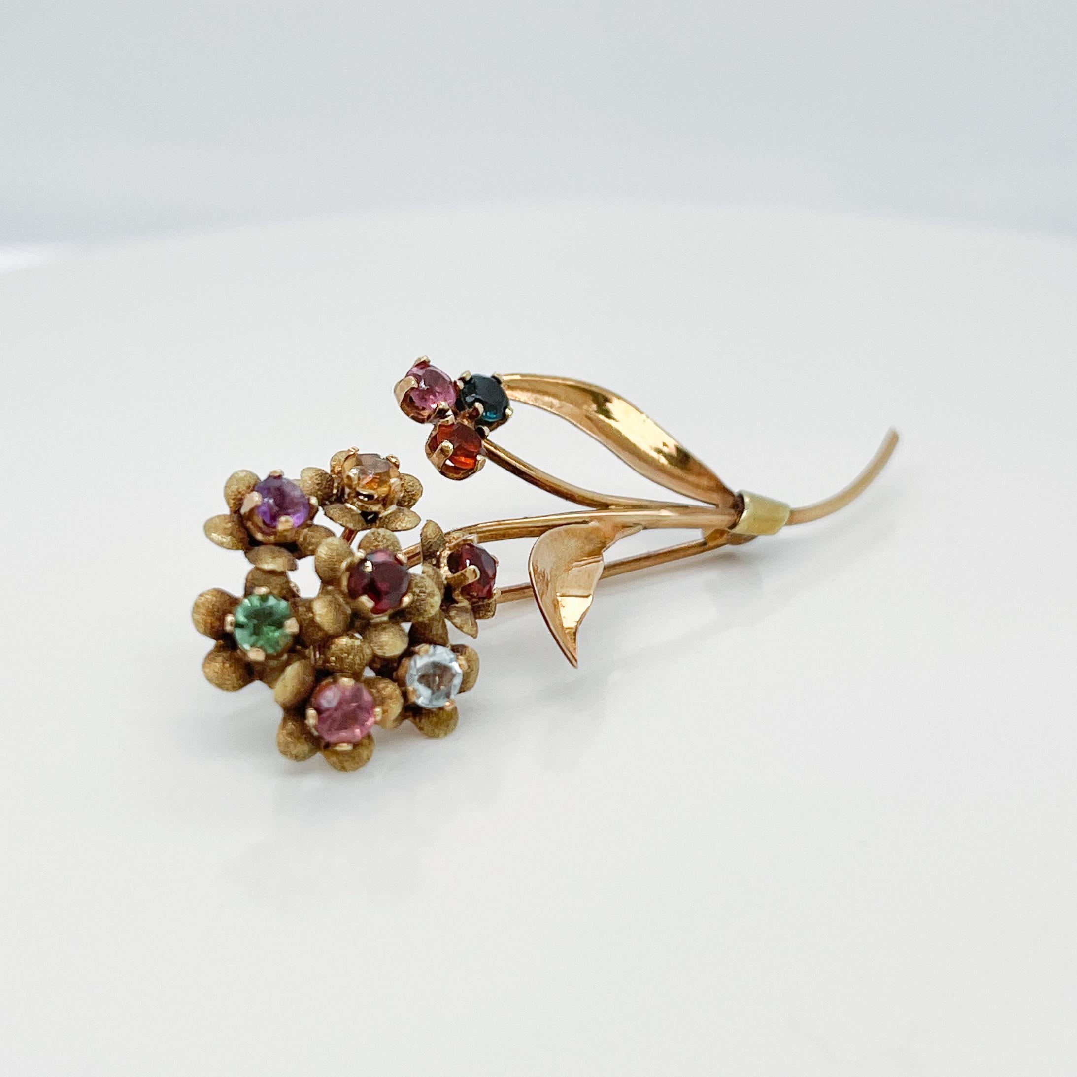 Women's Mid-Century Modern 18 Karat Gold & Multi-Gemstone Flower Brooch or Pin  For Sale