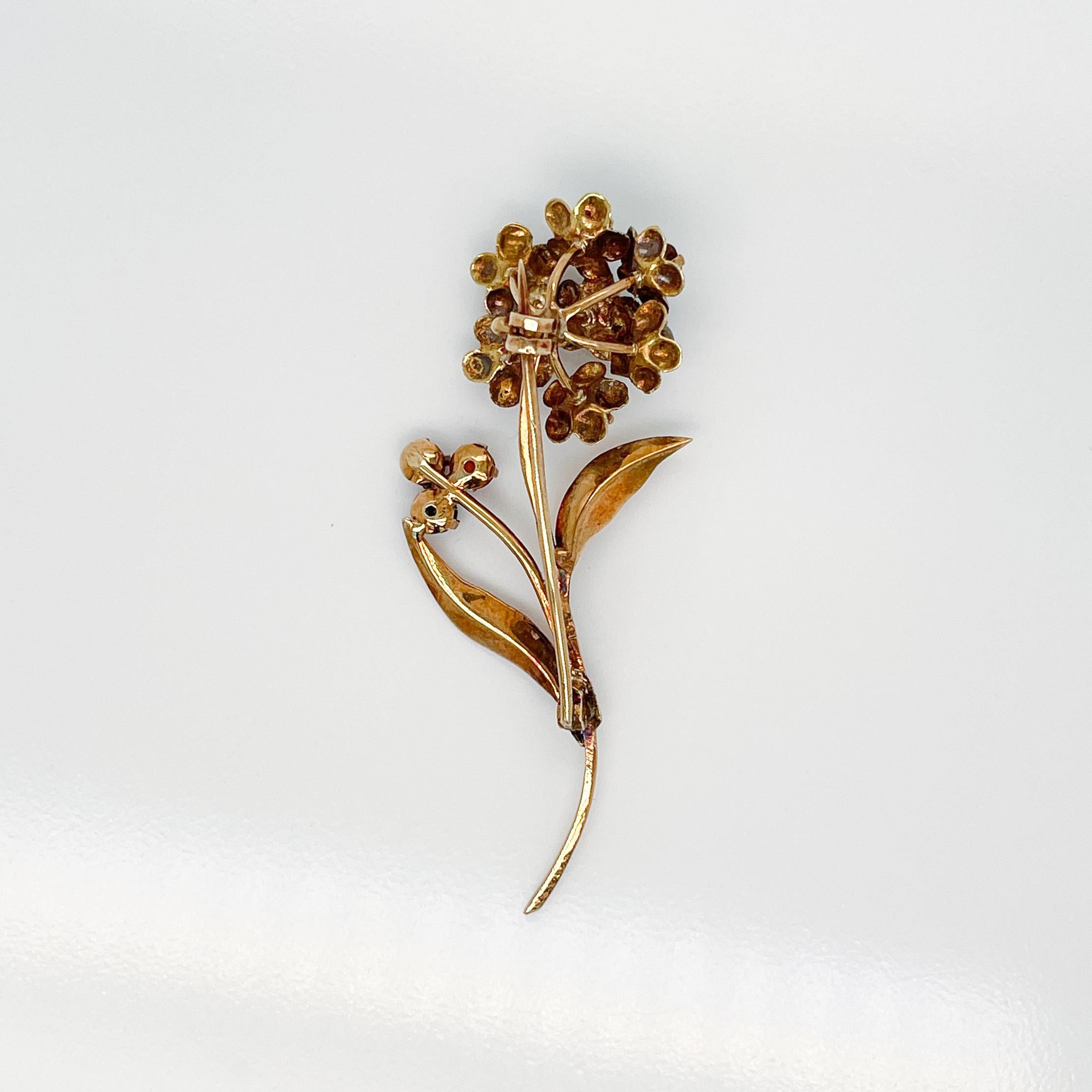 Mid-Century Modern 18 Karat Gold & Multi-Gemstone Flower Brooch or Pin  For Sale 1