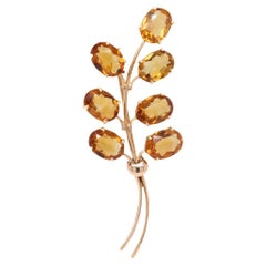 Vintage Mid-Century Modern 18k Gold & Madeira Citrine Stylized Flower Brooch