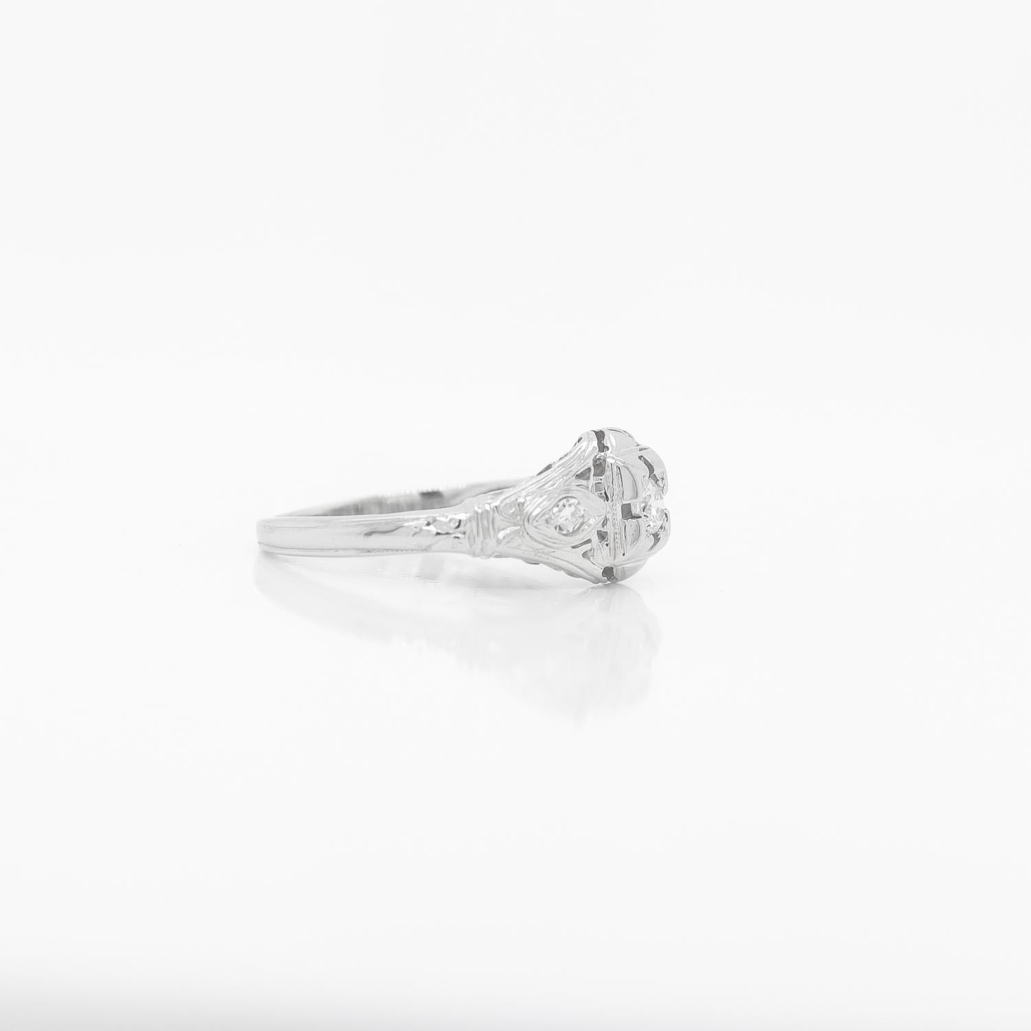 Mid-Century Modern 18K White Gold & Diamond Ring For Sale 5