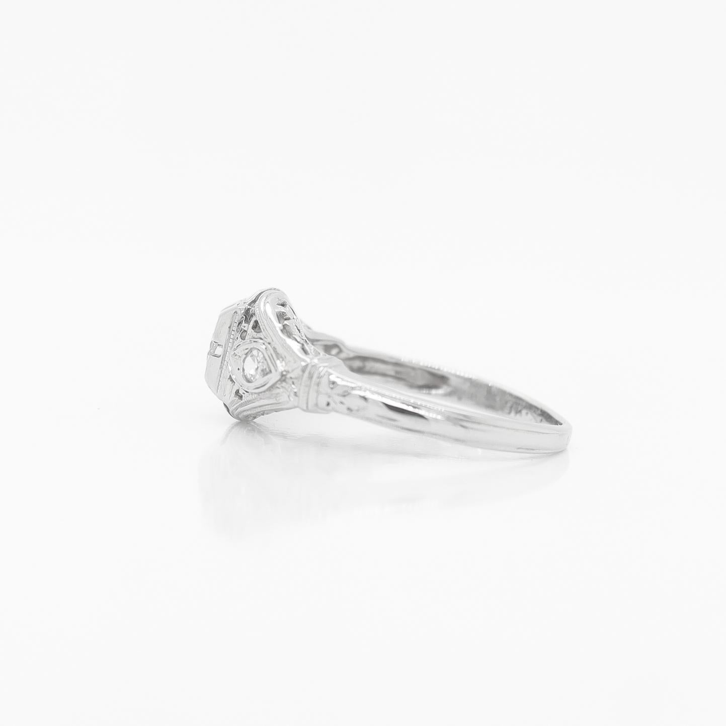Mid-Century Modern 18K White Gold & Diamond Ring For Sale 3