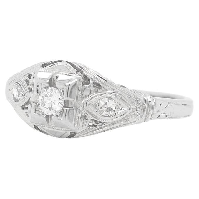 Mid-Century Modern 18K White Gold & Diamond Ring