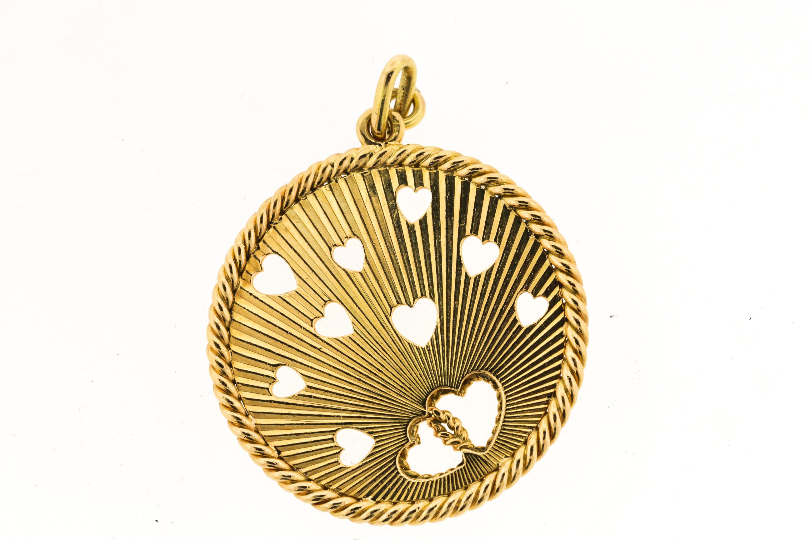 Mid-Century Modern 18 Karat Yellow Gold French Heart Charm Pendant 1