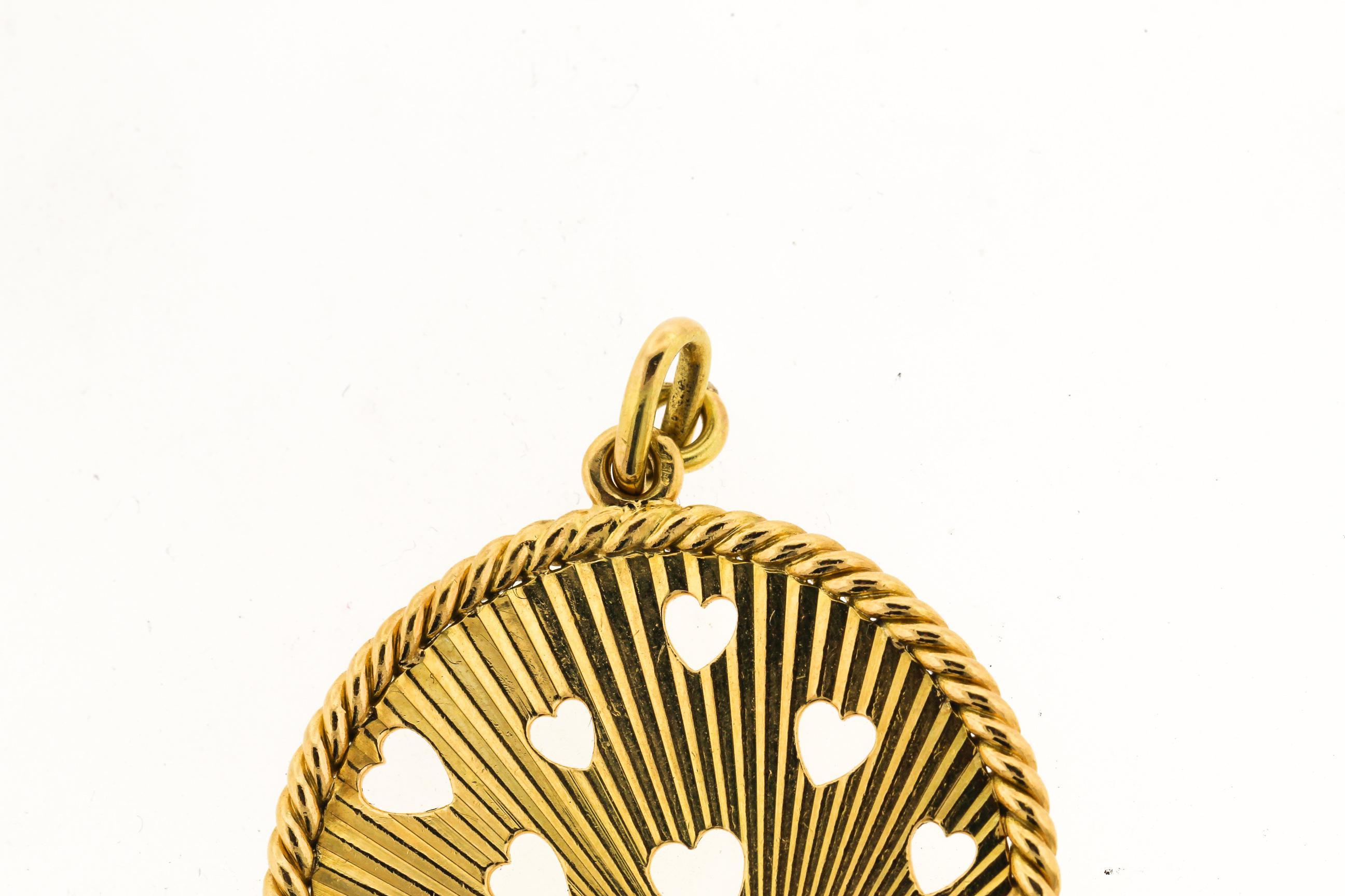 Mid-Century Modern 18 Karat Yellow Gold French Heart Charm Pendant 2