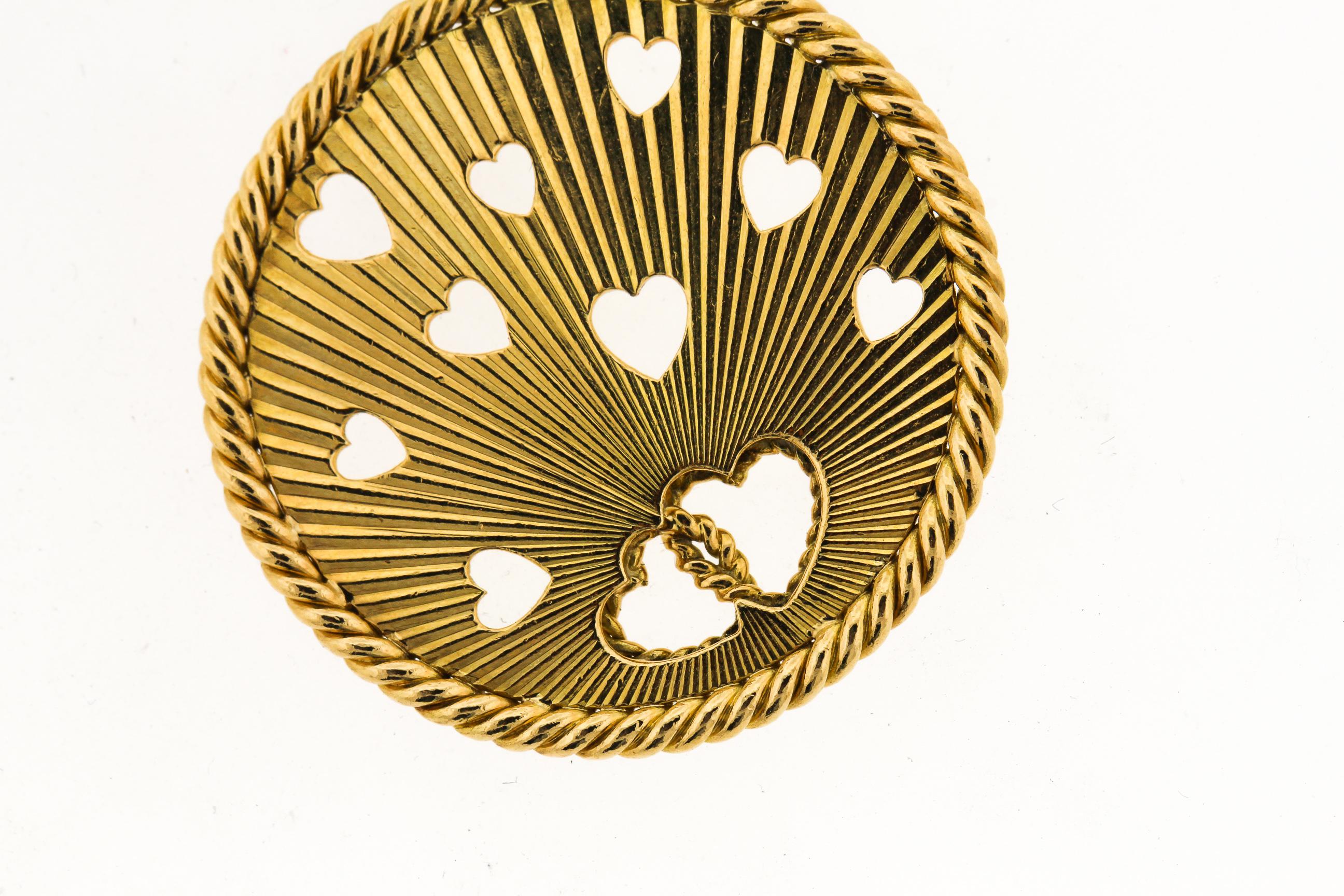 Mid-Century Modern 18 Karat Yellow Gold French Heart Charm Pendant 3