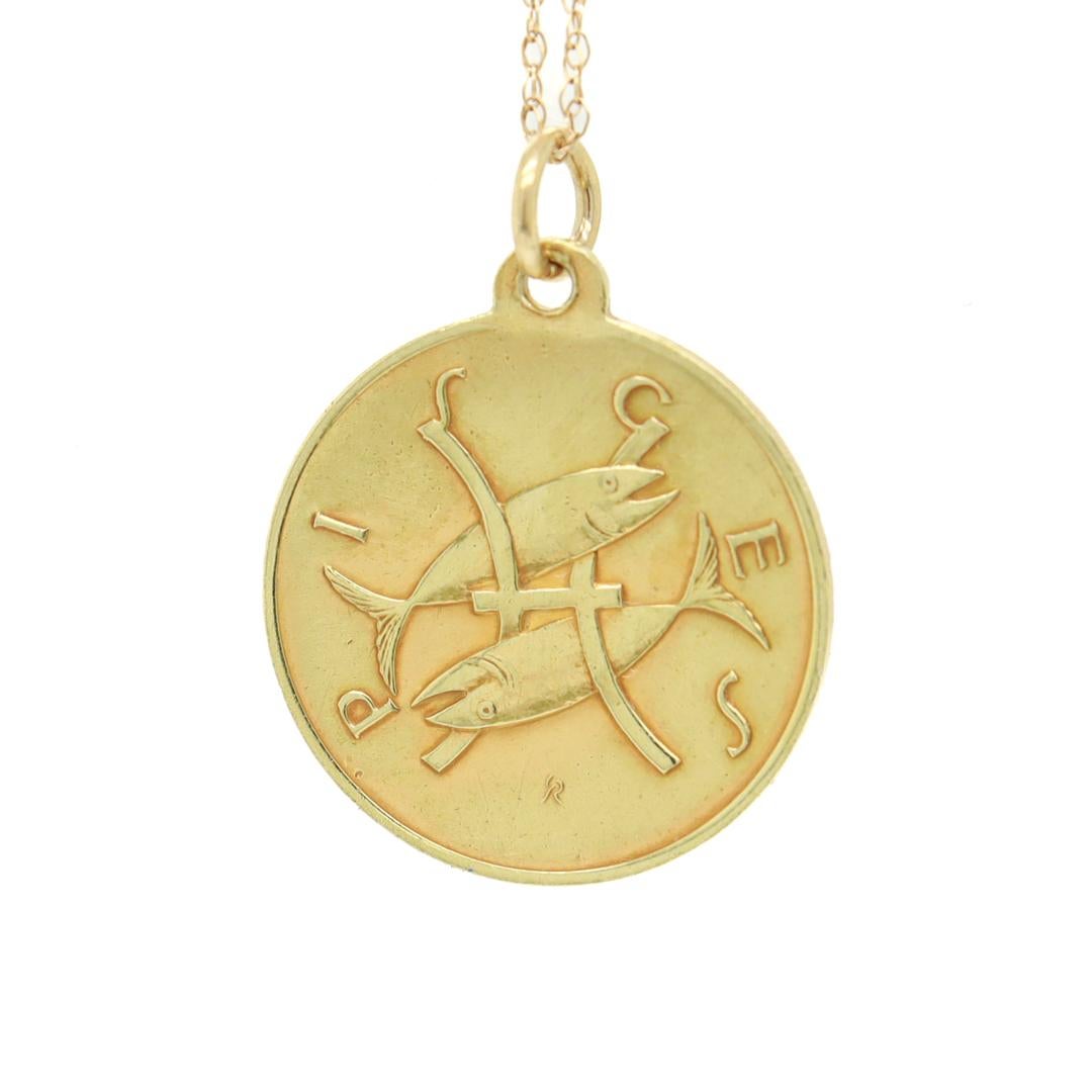 Modernist Mid-Century Modern 18K Yellow Gold Pisces Zodiac Charm or Pendant for a Necklace For Sale