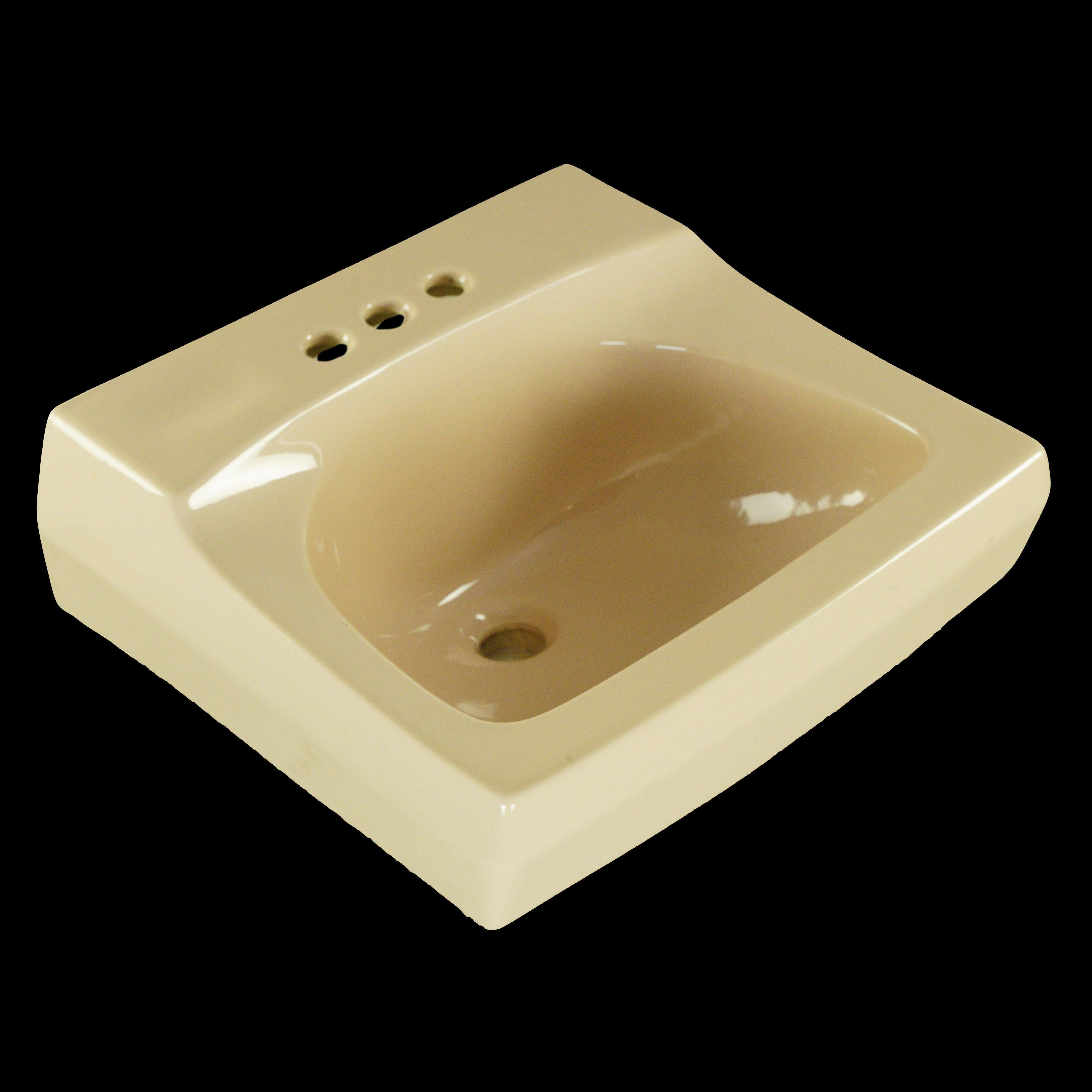 Fregadero de pared vintage de porcelana de color melocotón con cubeta en forma de rectángulo. No incluye tornillería. Buen estado, con arañazos superficiales en la porcelana y un desconchón en la parte posterior derecha. Uno disponible. Tenga en