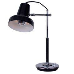 Mid-Century Modern 1950s Black and Chrome Lacquered Italian Desk Lamp