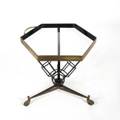 Mid Century Modern 1950s Brass & Glass Bar Cart Italian Design Trolley