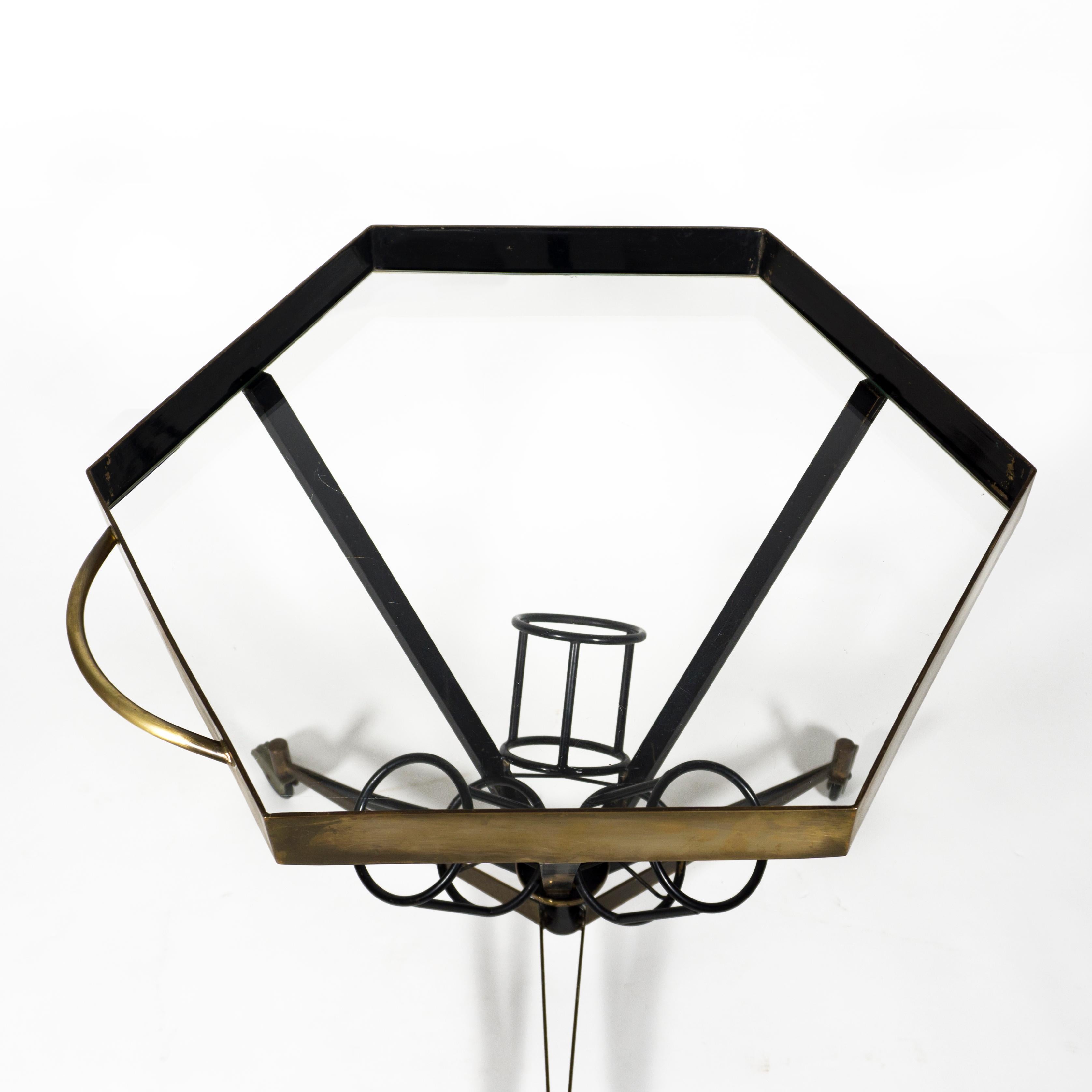 Barwagen aus Messing und Glas im italienischen Design, Mid-Century Modern 1950er Jahre (Italienisch) im Angebot