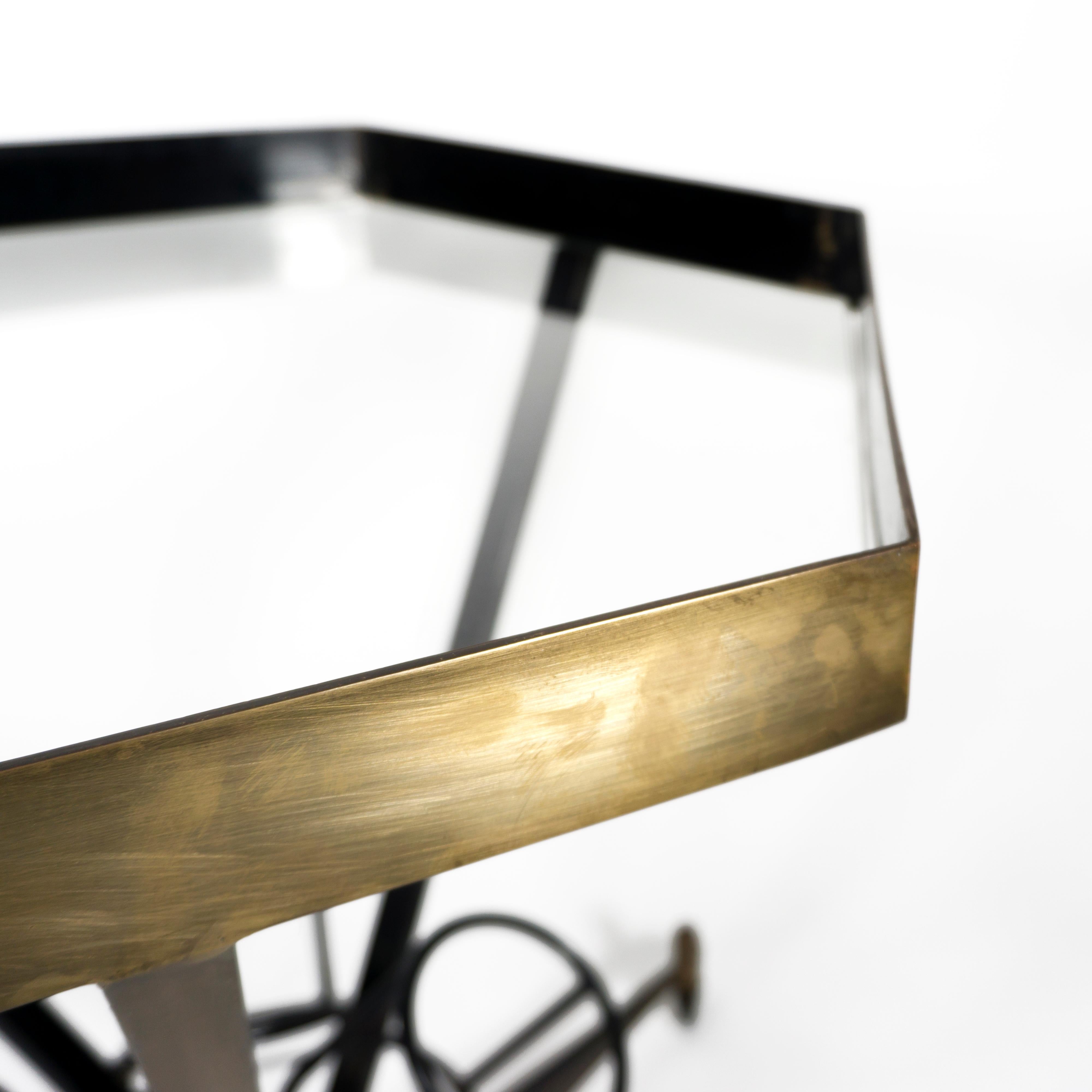 Barwagen aus Messing und Glas im italienischen Design, Mid-Century Modern 1950er Jahre (Mitte des 20. Jahrhunderts) im Angebot