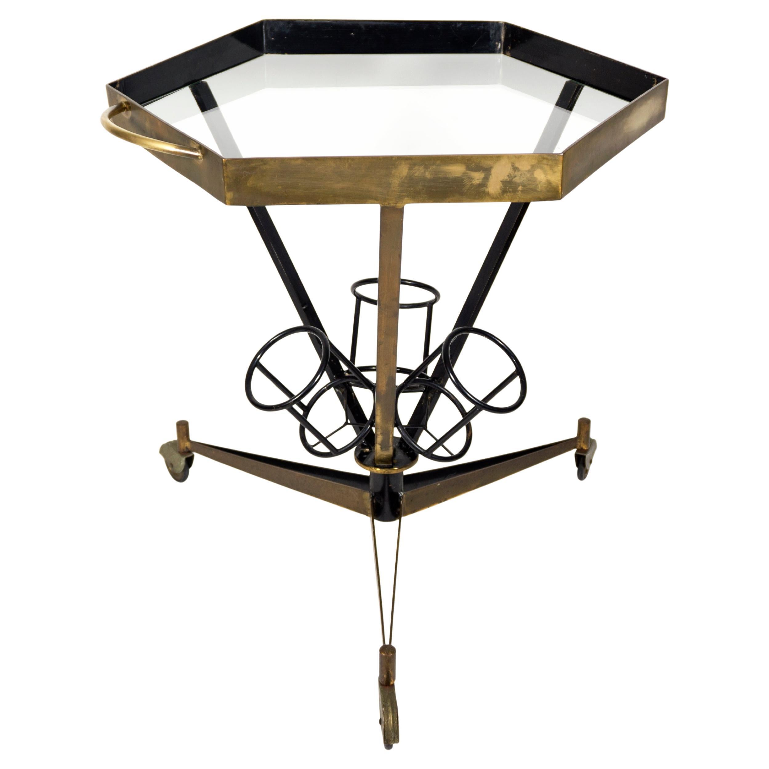 Barwagen aus Messing und Glas im italienischen Design, Mid-Century Modern 1950er Jahre im Angebot