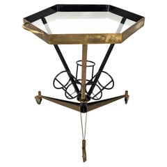 Mid Century Modern 1950s Brass & Glass Bar Cart Italian Design Trolley