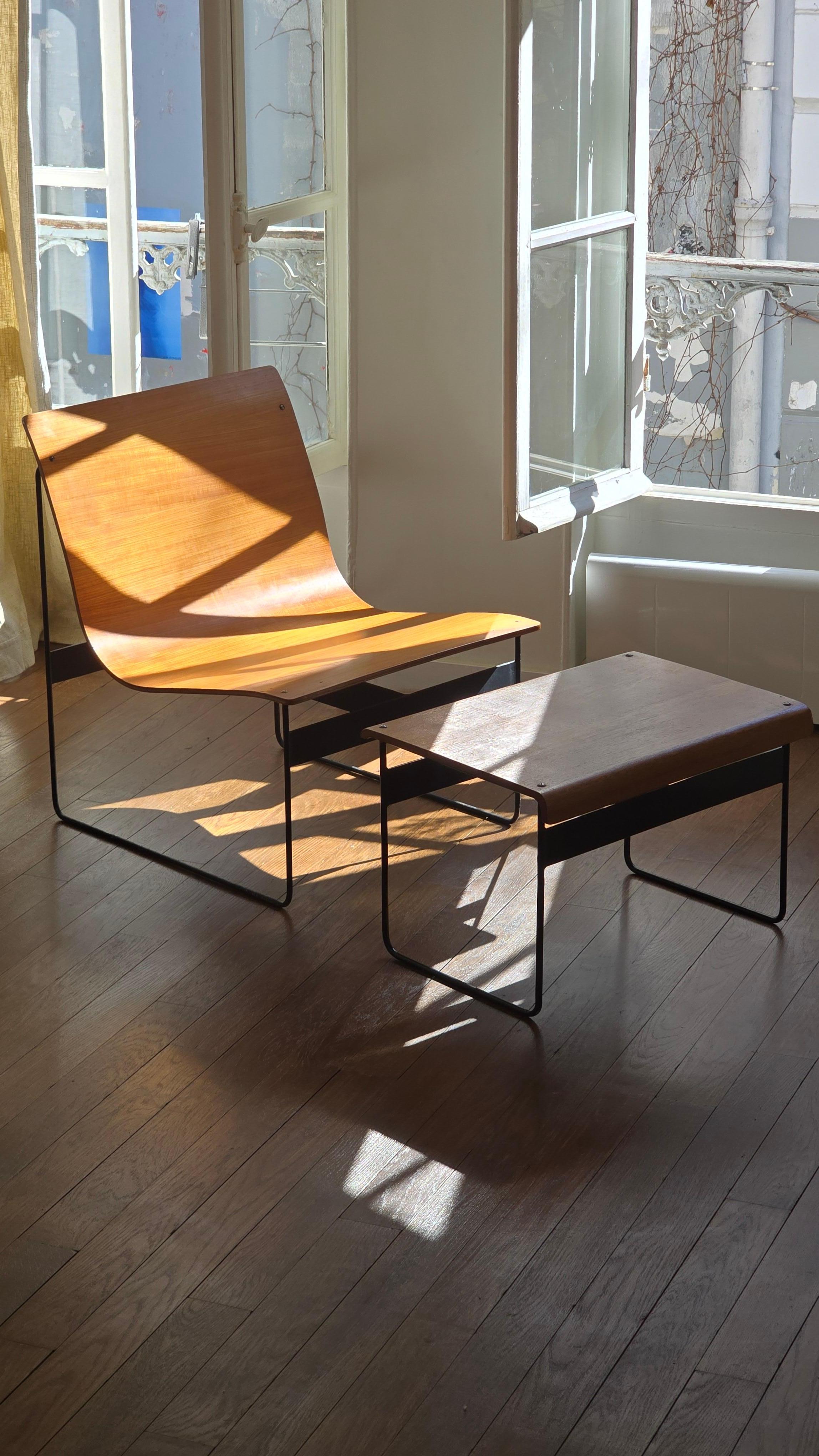 German Mid-Century Modern 1950s Gunter Renkel Lounge Chair with Matching Ottoman For Sale