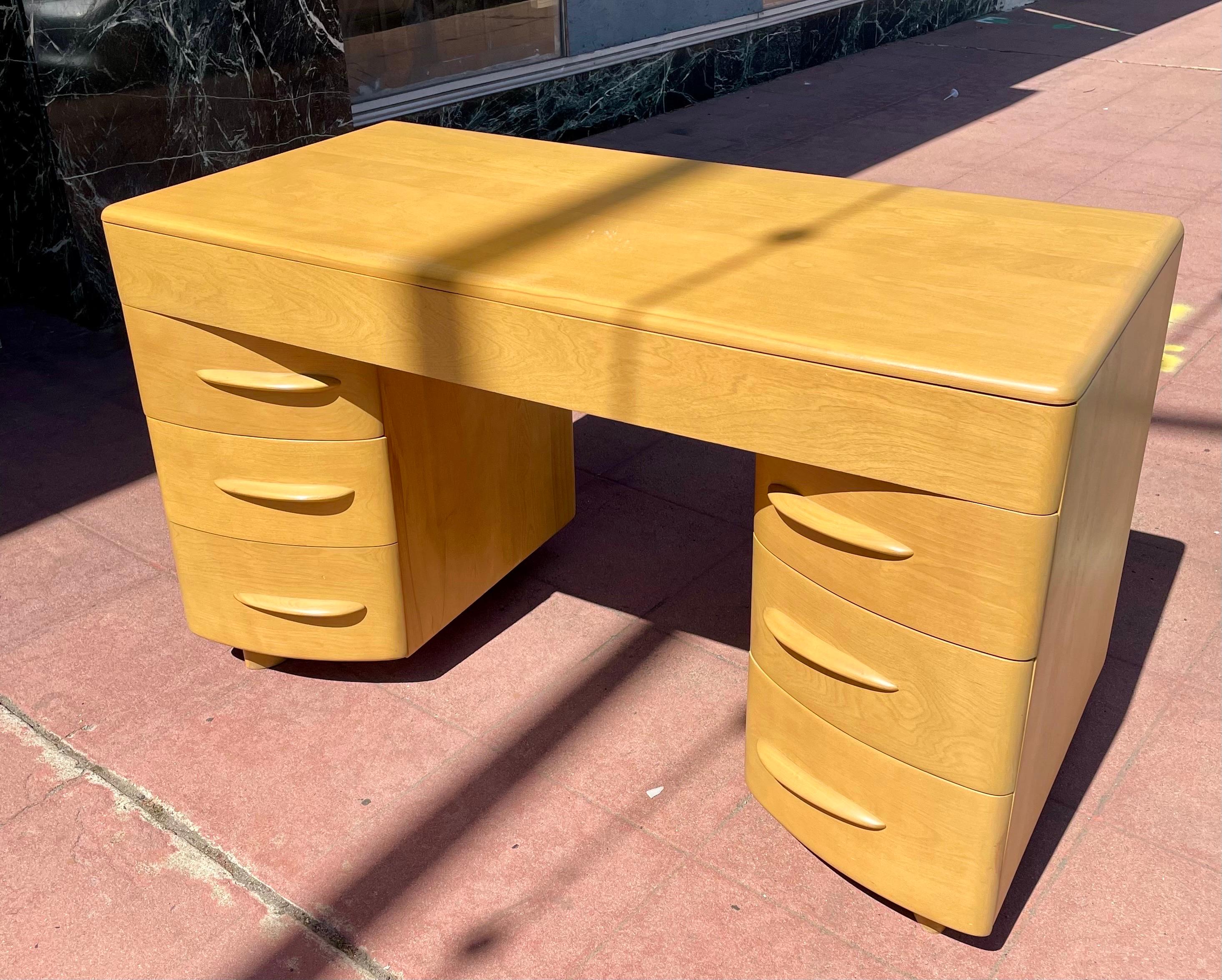 Art Deco Mid-Century Modern 1950's Heywood Wakefield Desk Wheat Finish Solid Maple
