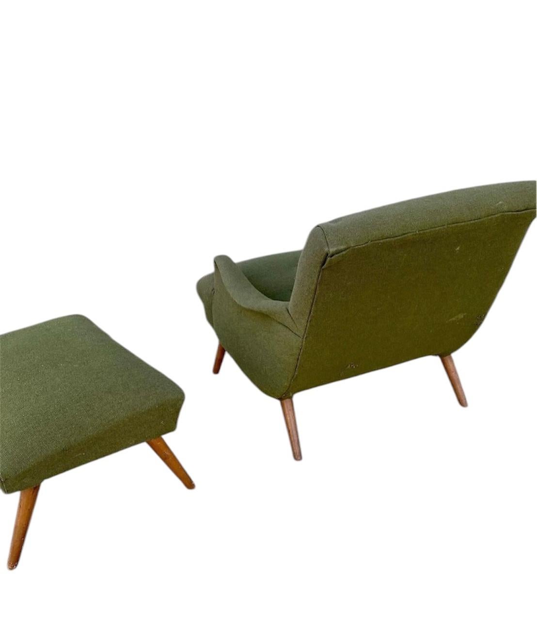 American Mid Century Modern 1950's Lawrence Peabody, Lounge Chair and Ottoman For Sale