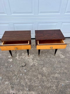 Mid-Century Modern 1950's Macassar / Burl Wood Pair of Nightstands