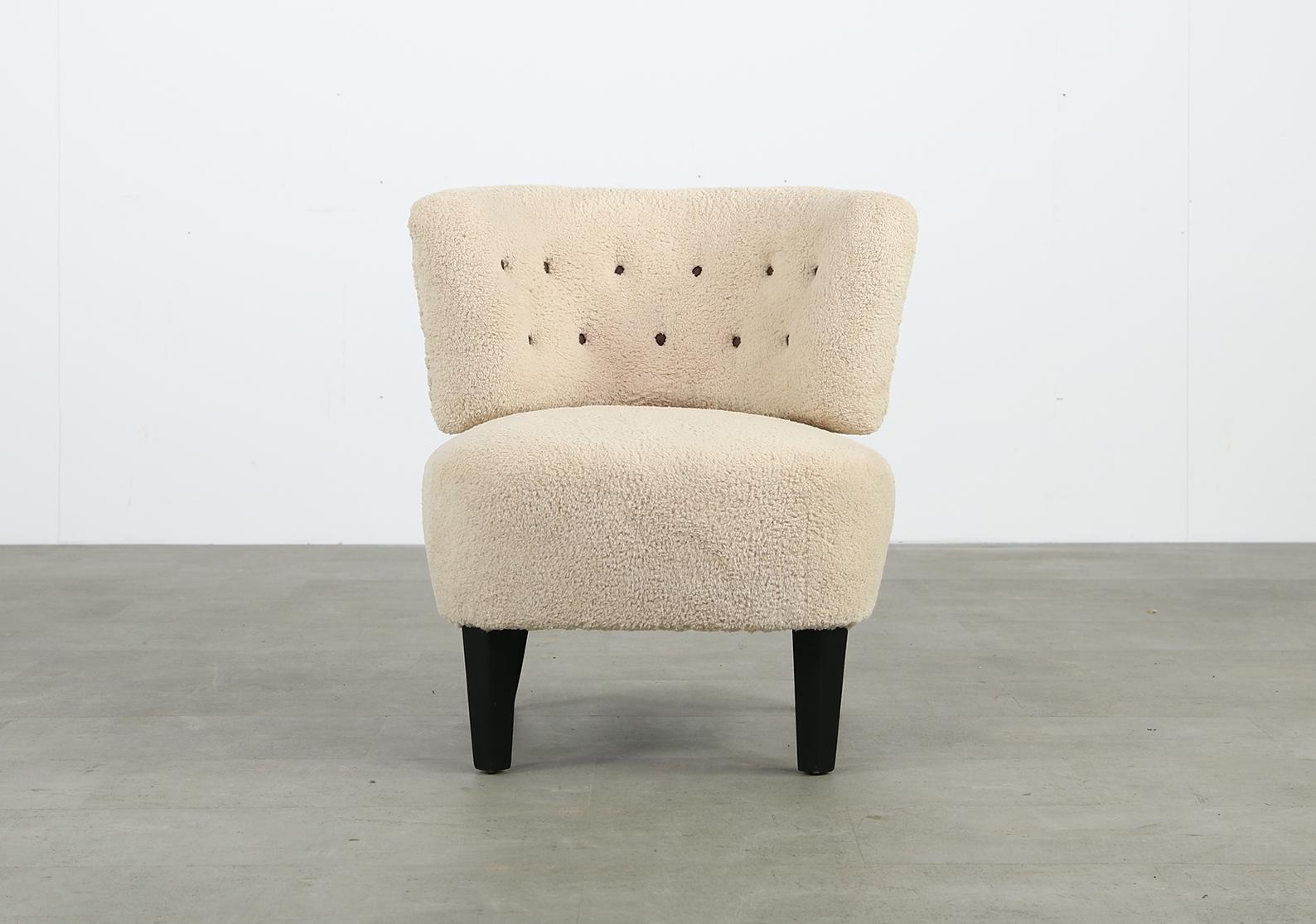 Mid-Century Modern 1950s Otto Schultz Lounge Chair, Teddy Fur & Leather Restored (Moderne der Mitte des Jahrhunderts) im Angebot