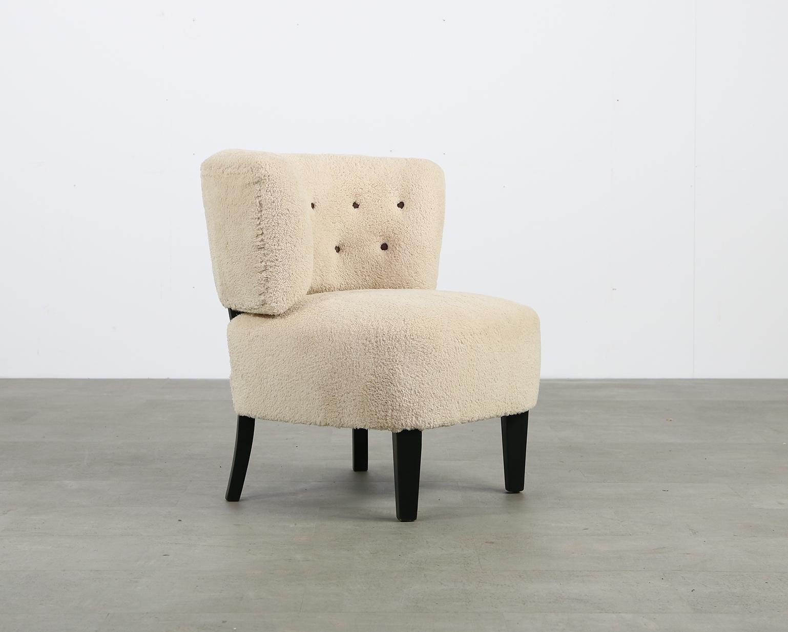 Mid-Century Modern 1950s Otto Schultz Lounge Chair, Teddy Fur & Leather Restored im Zustand „Gut“ im Angebot in Hamminkeln, DE