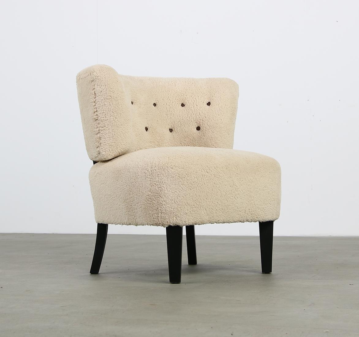 Mid-Century Modern 1950s Otto Schultz Lounge Chair, Teddy Fur & Leather Restored im Angebot 1