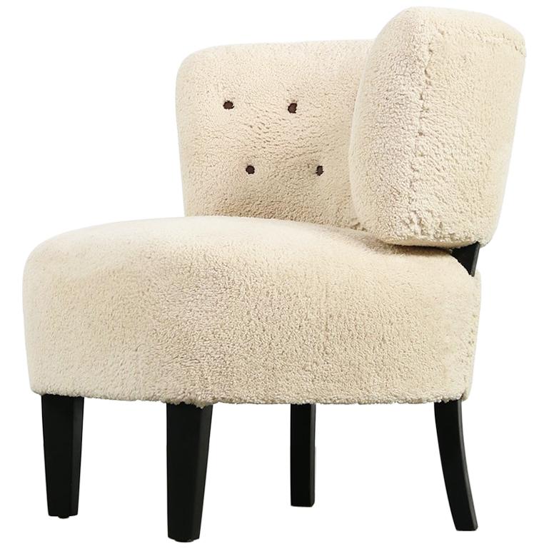 Mid-Century Modern 1950s Otto Schultz Lounge Chair, Teddy Fur & Leather Restored im Angebot
