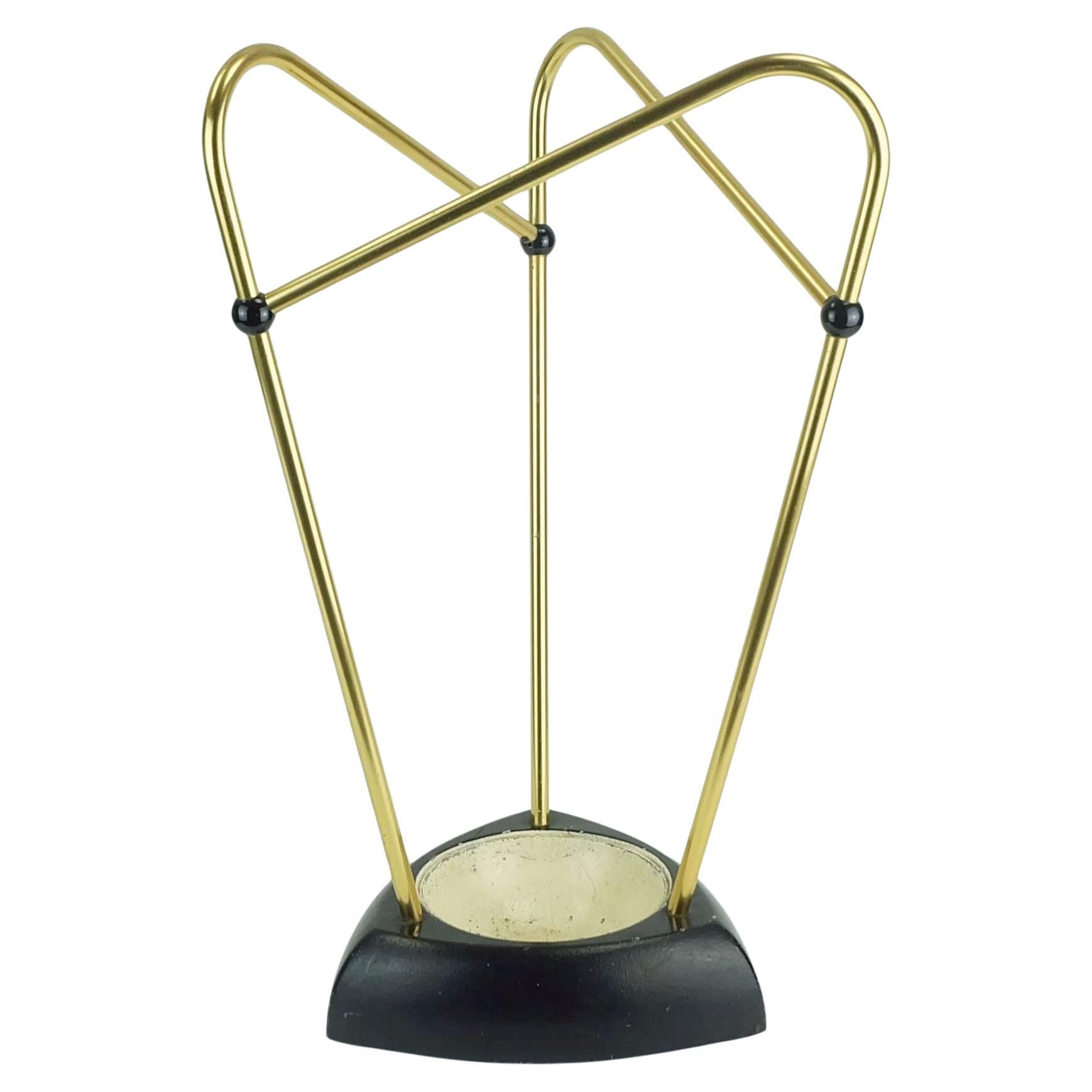 UMBRELLA STAND anni '50 in ghisa e ottone dal design snello e di metà secolo moderno in vendita