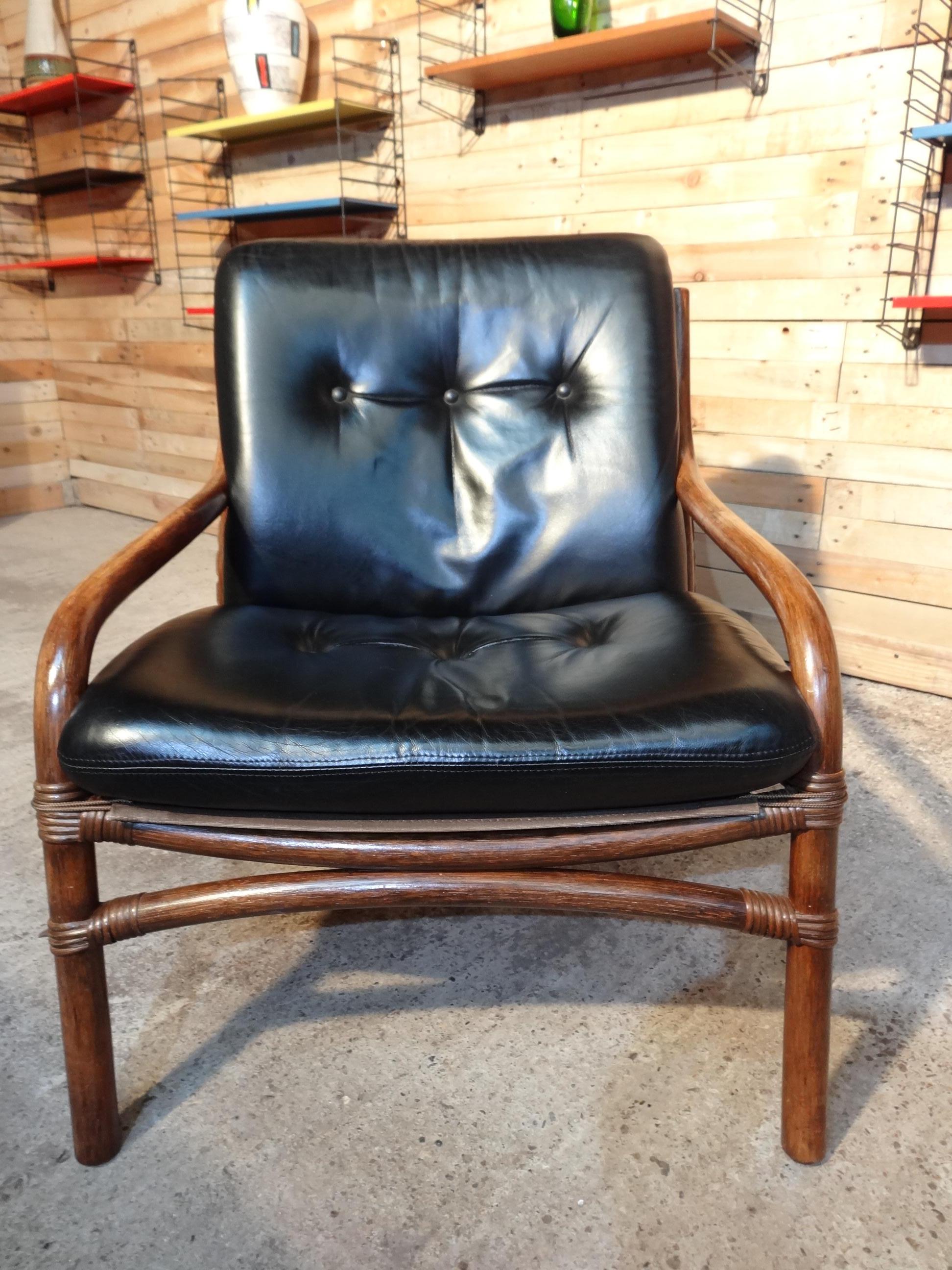 cane and leather chair