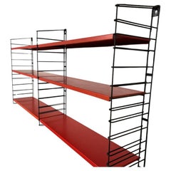 Mid-Century Modern 1960 Retro Bright Red Metal Tomado Shelving library system