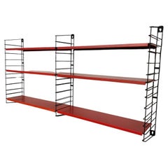 Mid-Century Modern 1960 Retro Bright Red Metal Tomado Shelving library system