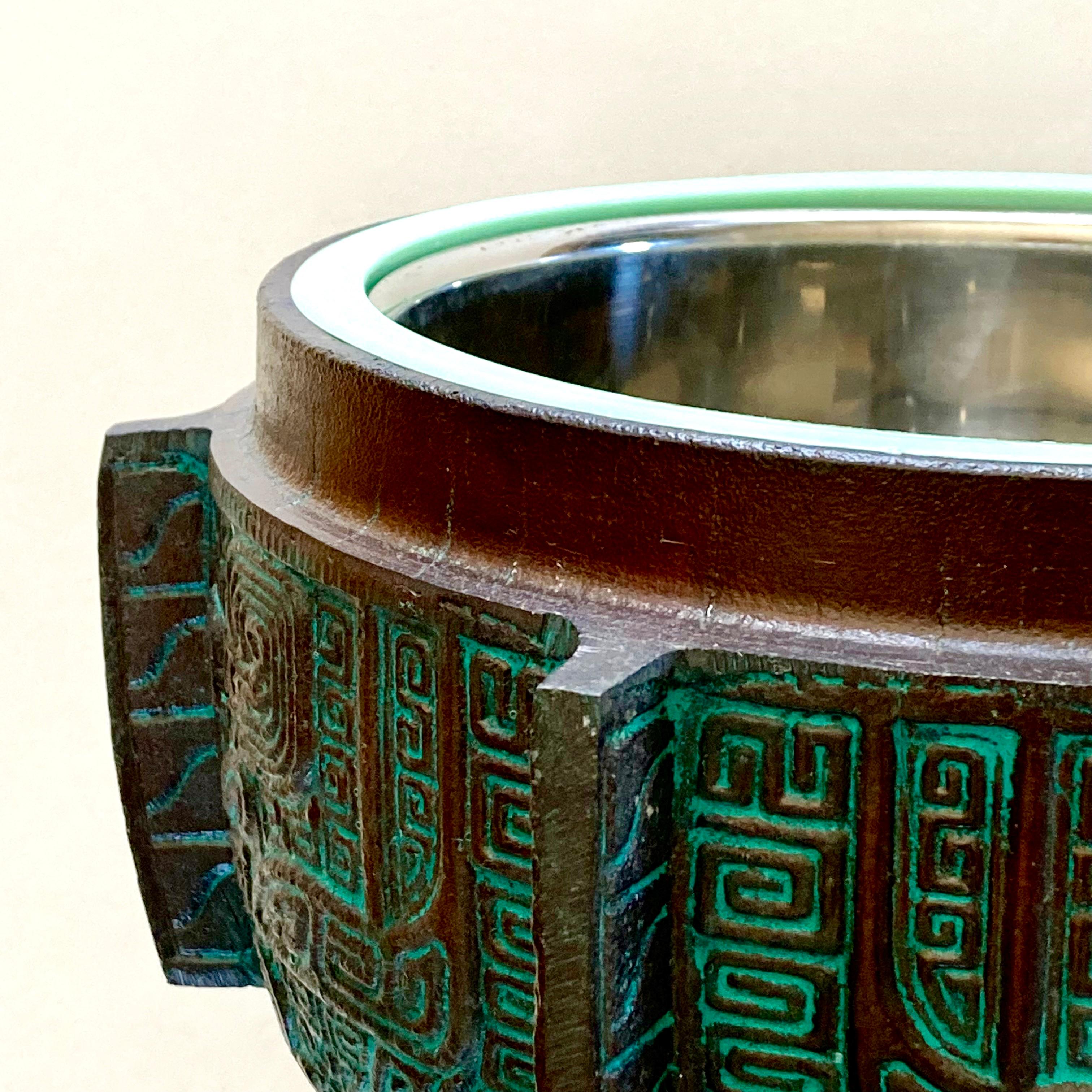 Metal Mid-Century Modern 1960s Burmese Ice Bucket by DesignerJames Mont in Faux Bronze For Sale