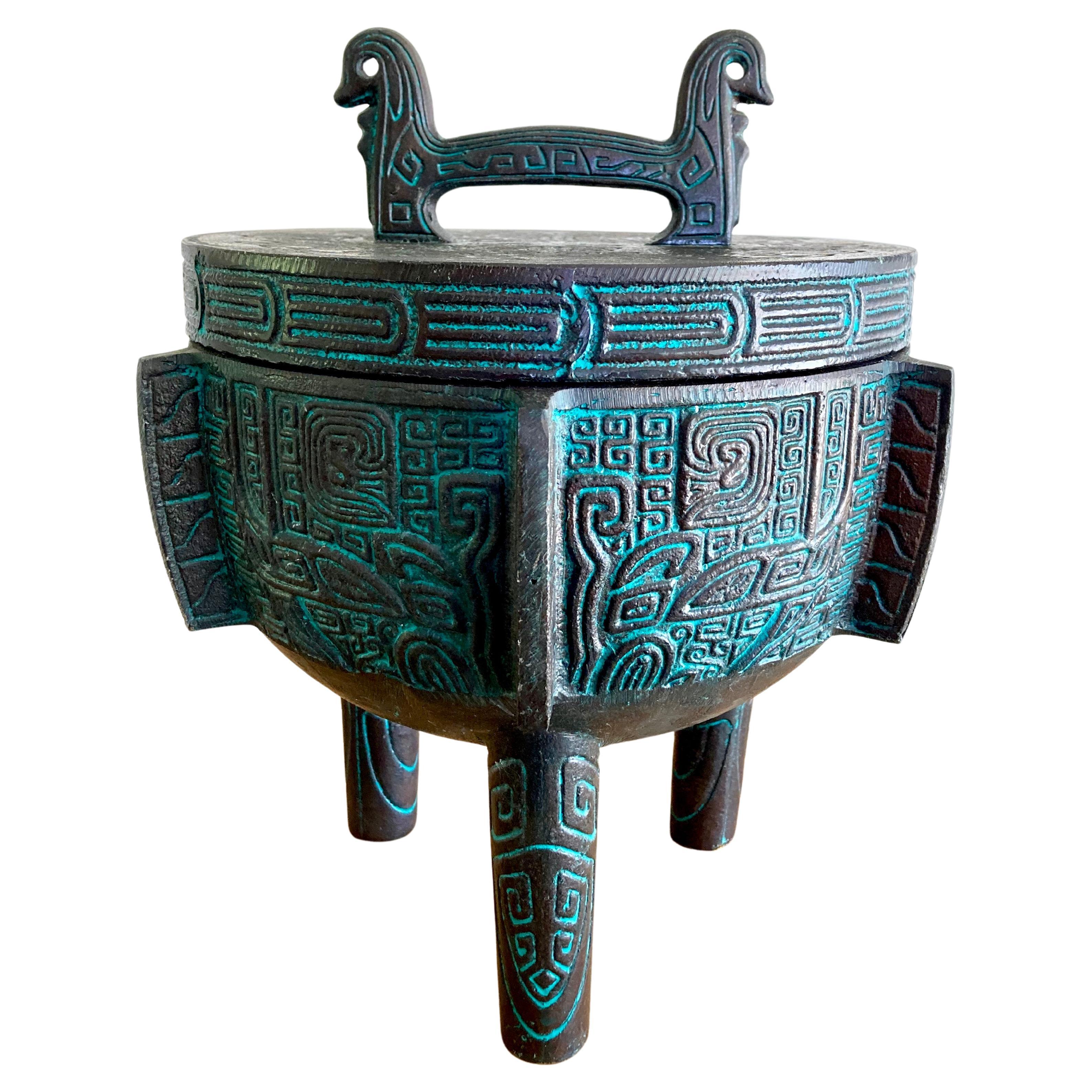 Mid-Century Modern 1960s Burmese Ice Bucket by DesignerJames Mont in Faux Bronze For Sale